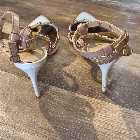 Mix No. 6 Cream and Tan Studded Heels - Picture 3 of 5